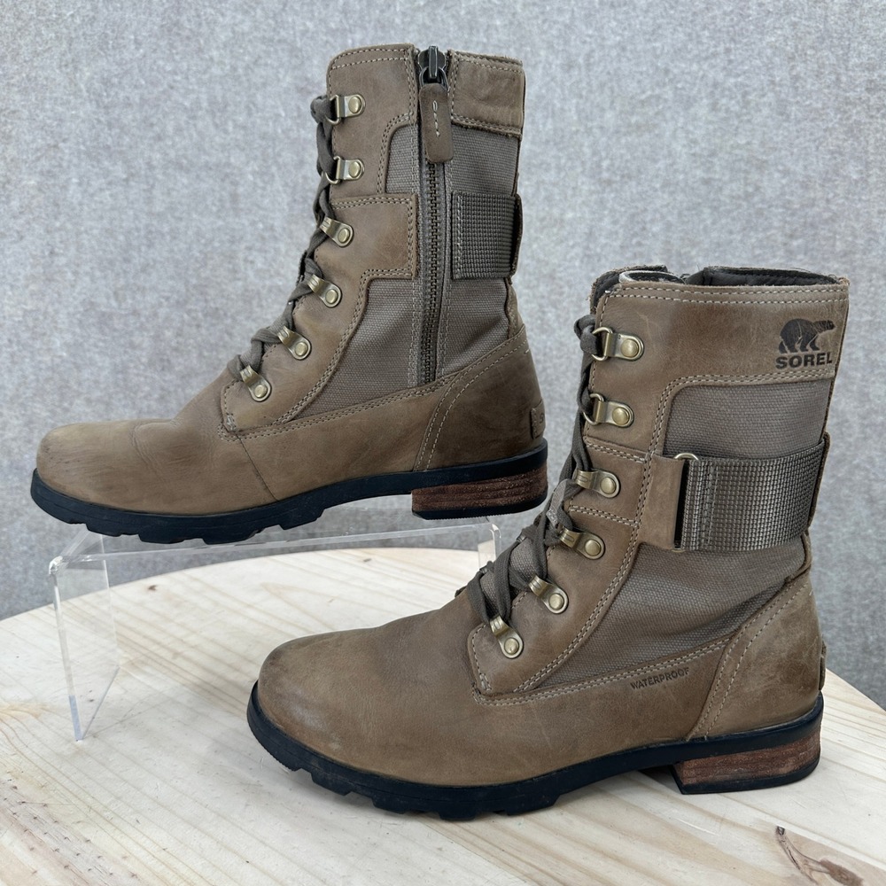 Sorel Emelie Conquest Moto Boots Womens 8 Brown Waterproof Leather NL3042-245